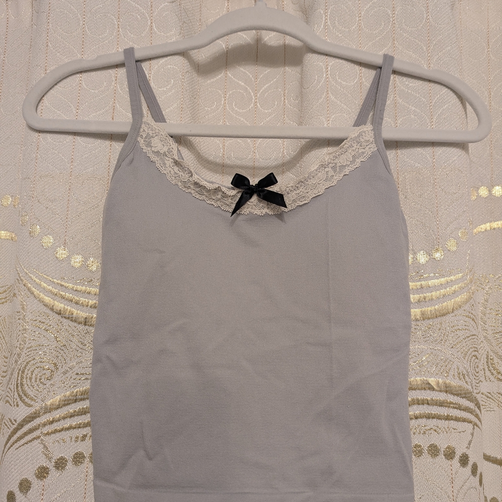 Elegant Gray Lace Trim Cami Top